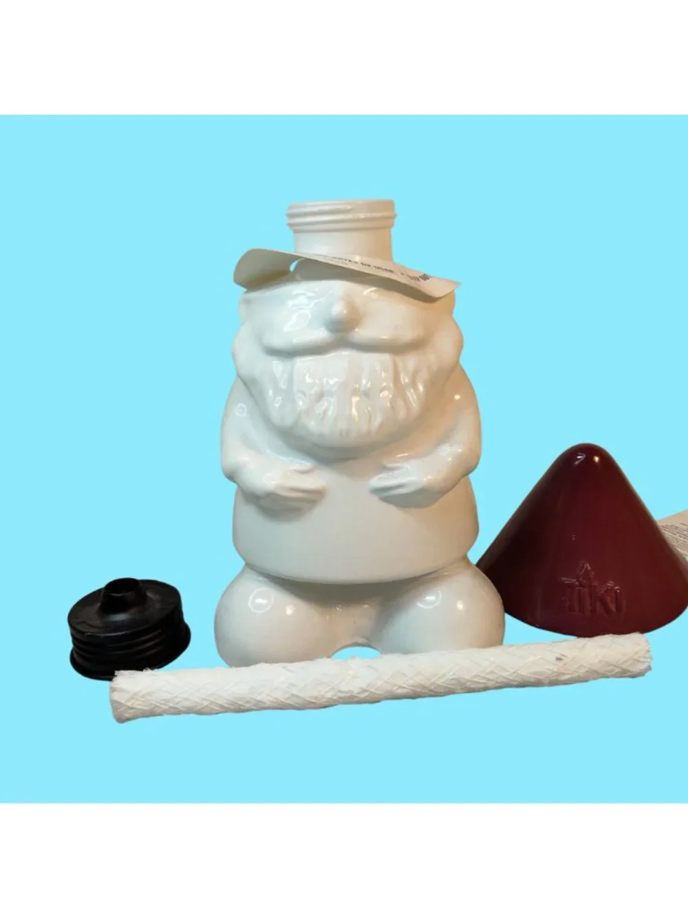Tiki Table Torch Gnome White Ceramic Red Hat